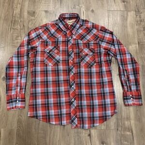 Wrangler Red Plaid Western Pearl‎ Snap Shirt Men's M Cowboy Rodeo Retro Western